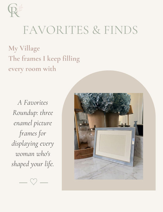 Currently Rebranding — Favorites My Village cover featuring framing family memories and photo display favorites
