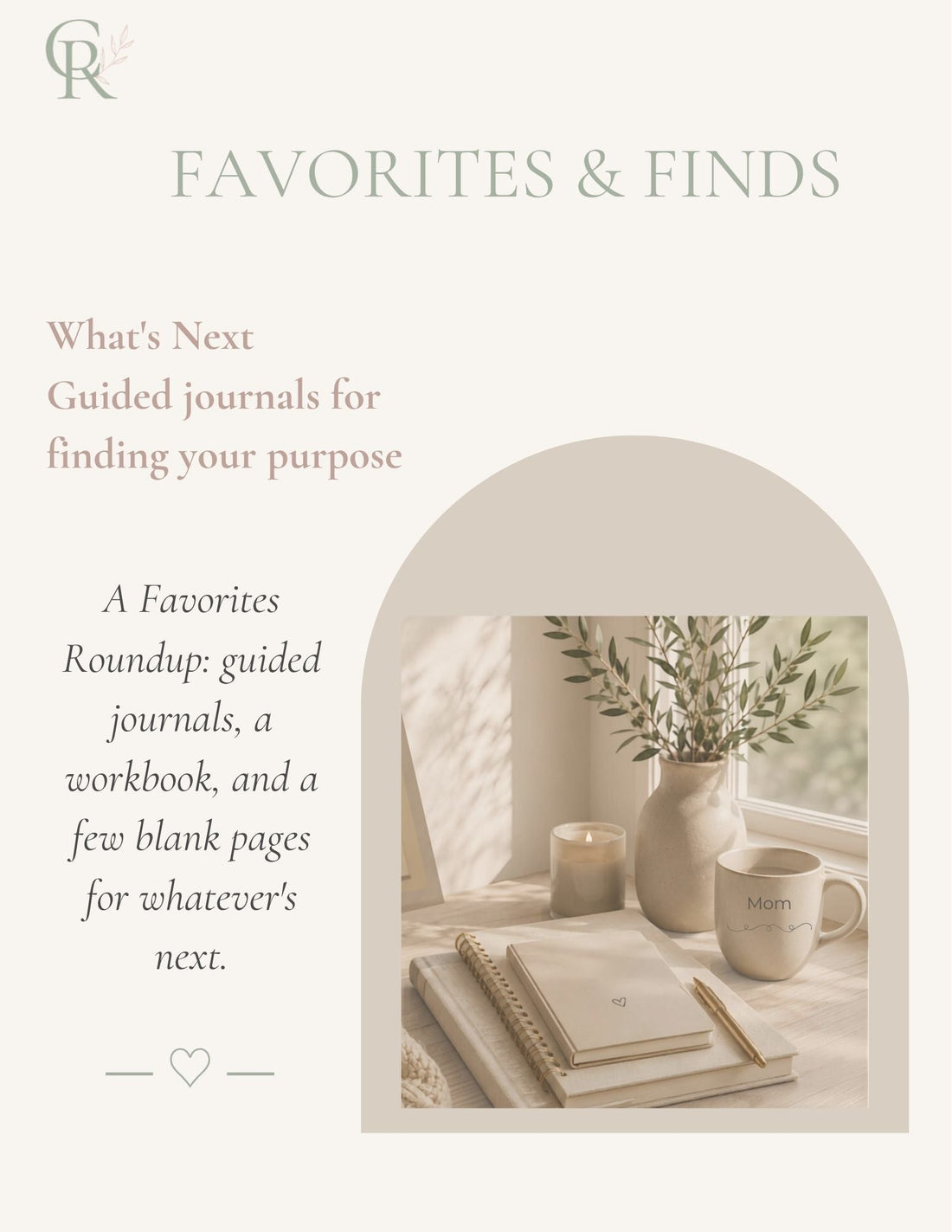 Currently Rebranding Favorites cover for 'What's Next — The Guided Journals I Wish I'd Found Sooner,' featuring a flat lay of guided journals and a blank hardcover notebook.