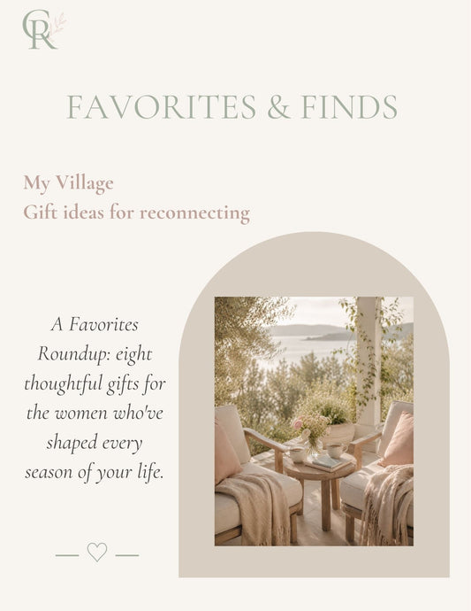 Currently Rebranding — Favorites gift guide cover featuring curated gift ideas for the women in your village